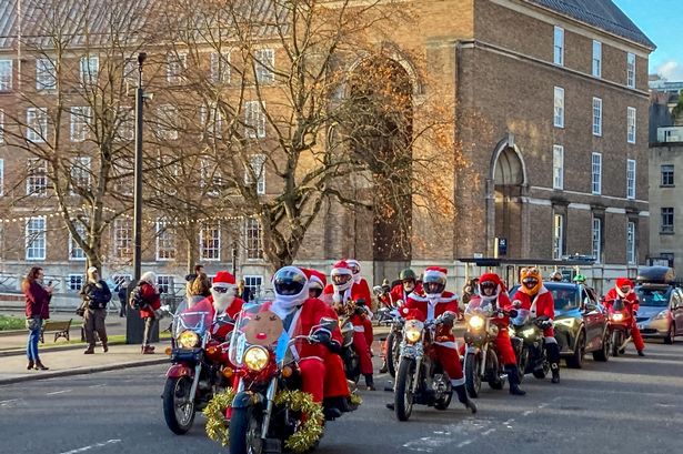 Hundreds of Santas riding motorbikes down Park Street in 2021