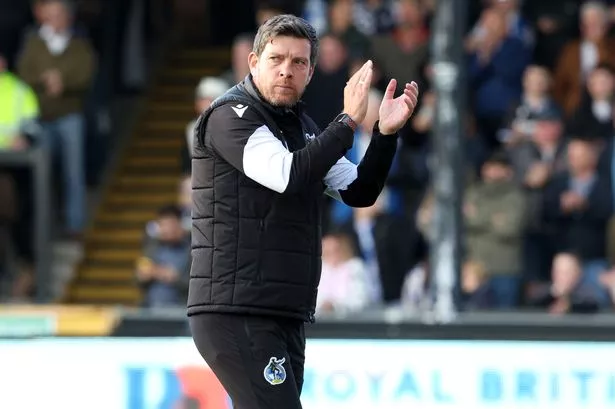Darrell Clarke Manager of Bristol Rovers applauds the supporters during the Sky Bet League 2 Match between Bristol Rovers and Gillingham at Memorial Stadium. Photo: Kara Thomas/PPAUK