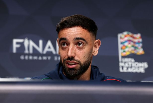 Bruno Fernandes of Portugal speaks to the media