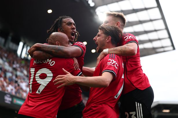 Mason Mount (right) and Bryan Mbeumo (left) celebrate for Manchester United
