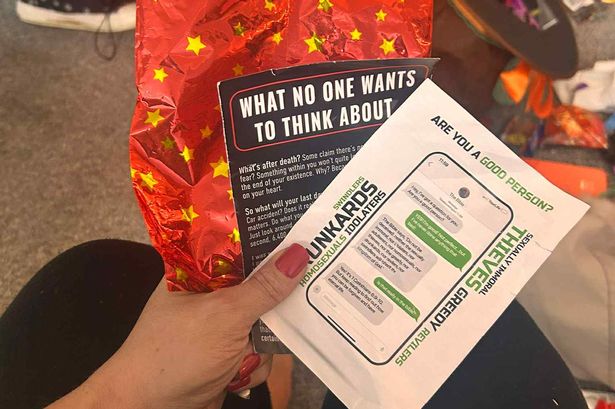 One mum said the leaflets were given to two children within bags of sweets