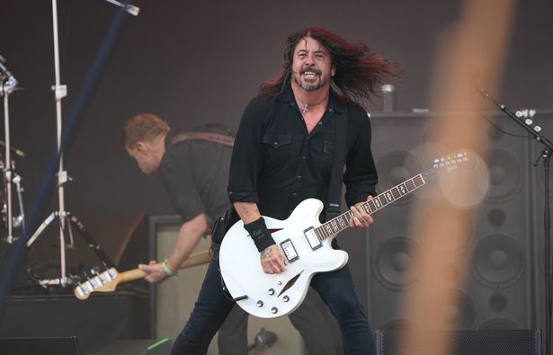 The Foo Fighters, performing under the name 'The ChurnUps', on the Pyramid stage at the Glastonbury Festival at Worthy Farm in Somerset in 2023