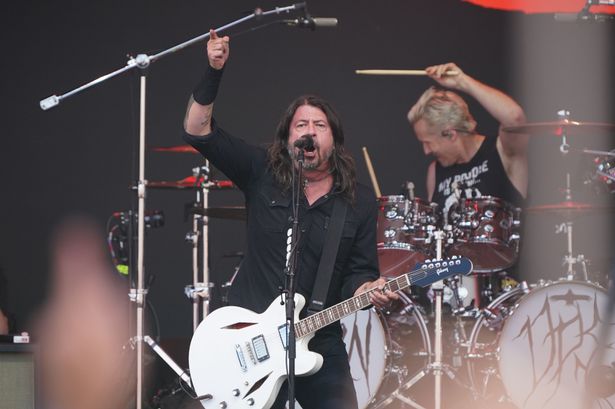 The Foo Fighters, performing under the name 'The ChurnUps', on the Pyramid stage at the Glastonbury Festival 