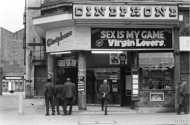 The Cinephone on Market Street advertising its 'exotic' screening in 1972