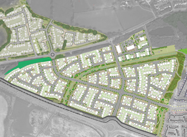 A drawing of streets, housing and greenery