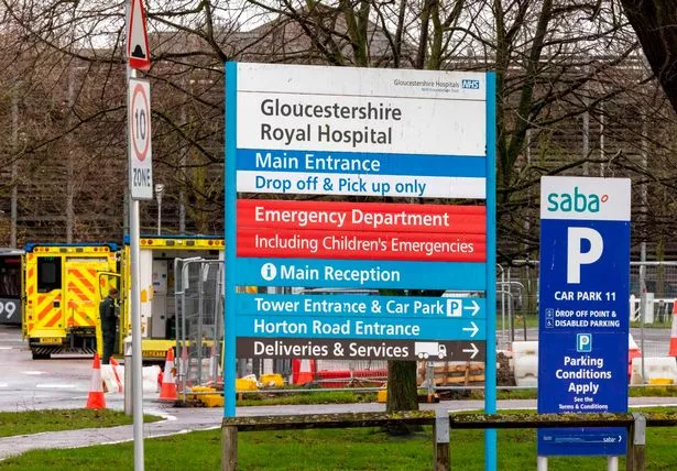 Ambulances outside the A&E at the Royal Gloucestershire Hospital in Gloucester as NHS services are believed to be under severe pressure.   
Pic: Rowan Griffiths