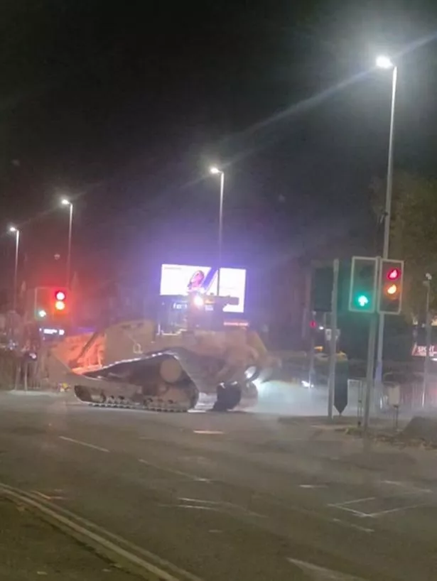 The bulldozer then headed over to the correct carriageway in Willenhall Road in Wolverhampton 