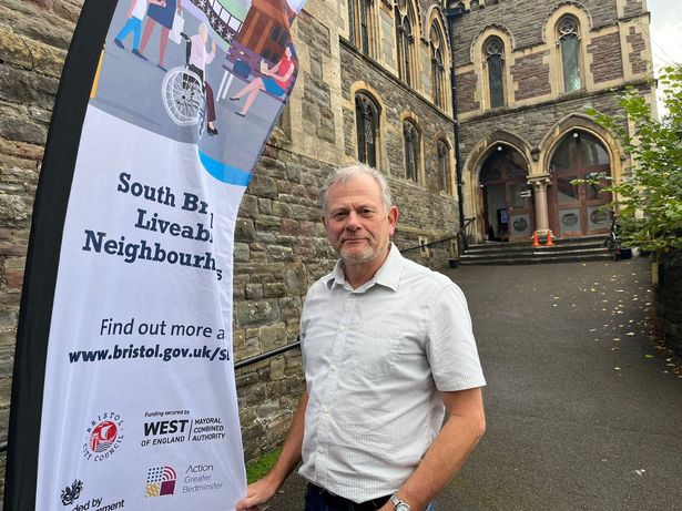 Cllr Ed Plowden (Green, Windmill Hill) the chair of the city council's transport committee, outside the South Bristol Liveable Neighbourhood consultation event in Totterdown