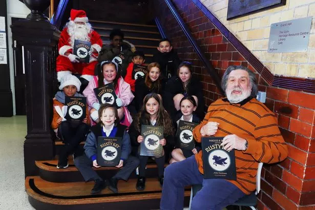 Ricky Tomlinson and students from Matthew Arnold school at today's event at The Florrie