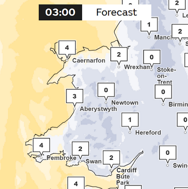 3am on Thursday Met Office weather map