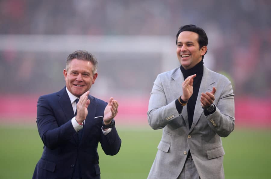 Sheffield United new owners Steven Rosen and Helmy Eltoukhy applaud fans before the match