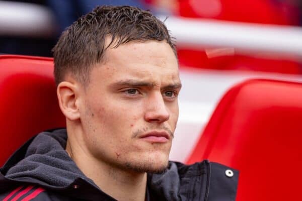 LIVERPOOL, ENGLAND - Saturday, September 20, 2025: Liverpool's substitute Florian Wirtz on the bench before the FA Premier League match between Liverpool FC and Everton FC at Anfield. The 247th Merseyside Derby. Liverpool won 2-1. (Photo by David Rawcliffe/Propaganda)