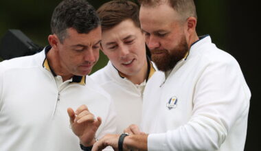 Rory McIlroy, Matthew Fitzpatrick and Shane Lowry at the 2025 Ryder Cup