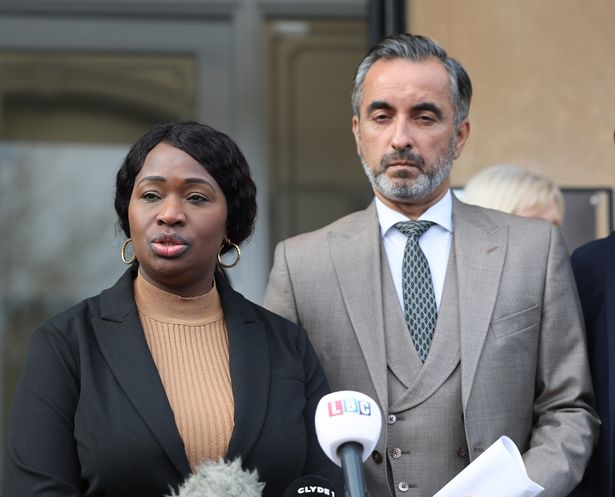 Kadi Johnson, sister of Sheku Bayo, and solicitor Aamer Anwar