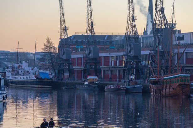 The iconic cranes on Bristol's Harbourside, in front of the M Shed