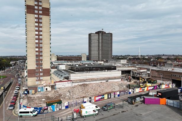 Strand House towers over Bootle Strand demolition site earlier this year