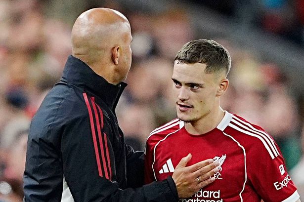 Liverpool manager Arne Slot (left) and Florian Wirtz (right) embrace as he is substituted during the pre-season friendly match at Anfield, Liverpool. Picture date: Monday August 4, 2025. PA Photo. Photo credit should read: Peter Byrne/PA Wire.

RESTRICTIONS: Use subject to restrictions. Editorial use only, no commercial use without prior consent from rights holder.