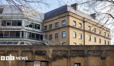 A building of the Royal Mint Court office complex, the possible future site of a new Chinese Embassy in London.
