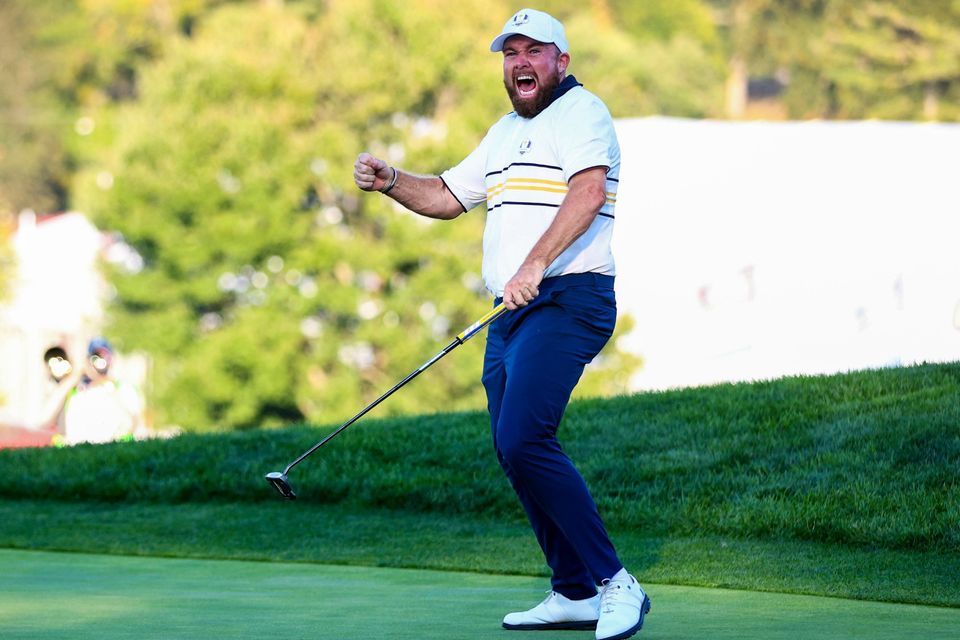 Shane Lowry of Europe celebrates at the 2025 Ryder Cup in Farmingdale, New York, USA. Photo: Sportsfile