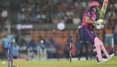 Jos Buttler missed the paddle and his off stump went for a dance