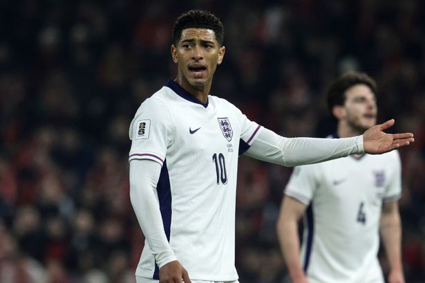 England's Jude Bellingham reacts during the World Cup 2026 qualifying match against Albania