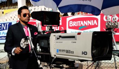 Commentator Aakash Chopra stands behind the camera