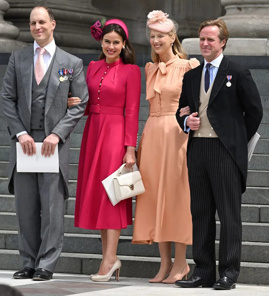 Karwai Tang/WireImage (L to R): Lord Frederick Windsor, Sophie Winkleman, Lady Gabriella Kingston and Thomas Kingston attend the National Service of Thanksgiving at St Paul's Cathedral on June 3, 2022