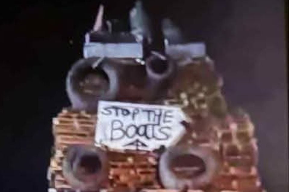 The PSNI are investigating the sign on the bonfire. Photo: X