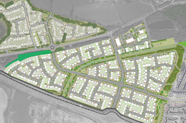 A drawing of streets, housing and greenery