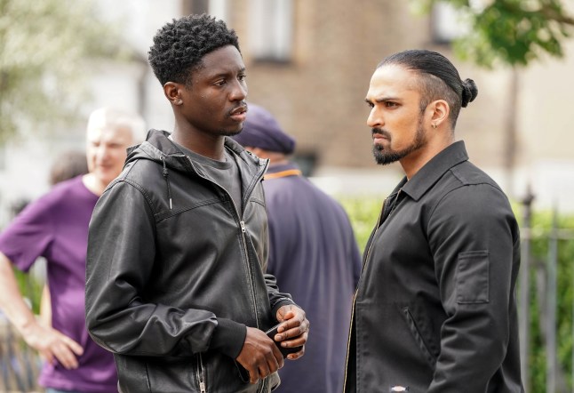 Okie and Ravi have a conversation in EastEnders