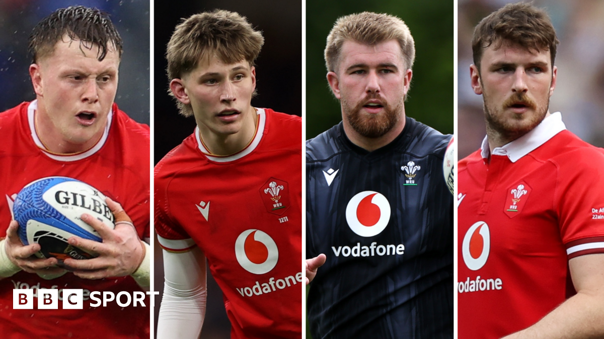 Four individual close-up pictures of players left to right: Evan Lloyd, Ellis Mee, Garyn Phillips and James Ratti