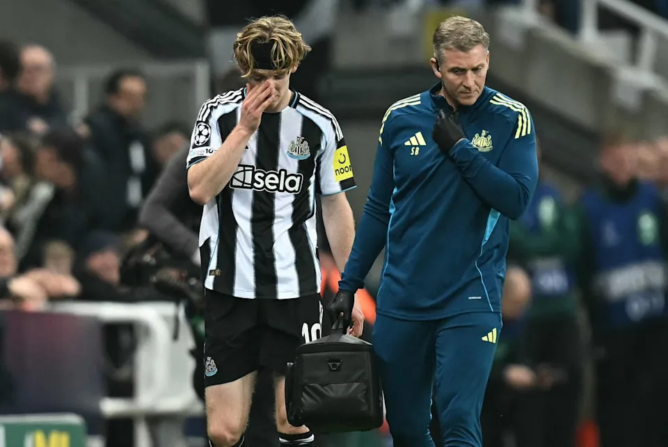 Out: Anthony Gordon was unable to continue after appearing to injure his hip (AFP via Getty Images)