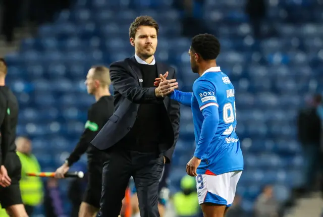 Rangers head coach Danny Rohl with striker Danilo