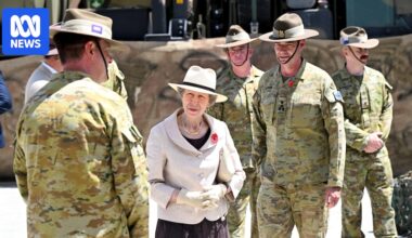 Princess Anne visits Gallipoli Barracks in Brisbane on Remembrance Day as Australian tour ends