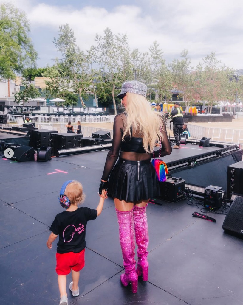 Photo shared by Paris Hilton on Instagram featuring her son Phoenix as she performed at WeHo Pride