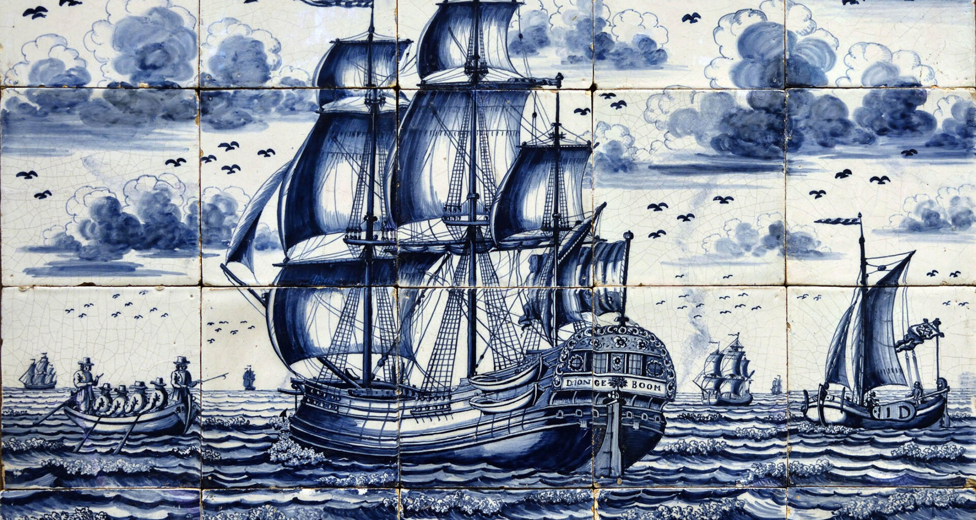 A tile design of the whaler De Jonge Boom by Dutch painter Pals Karsten, circa 1775. Alamy