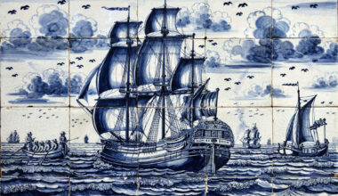 A tile design of the whaler De Jonge Boom by Dutch painter Pals Karsten, circa 1775. Alamy