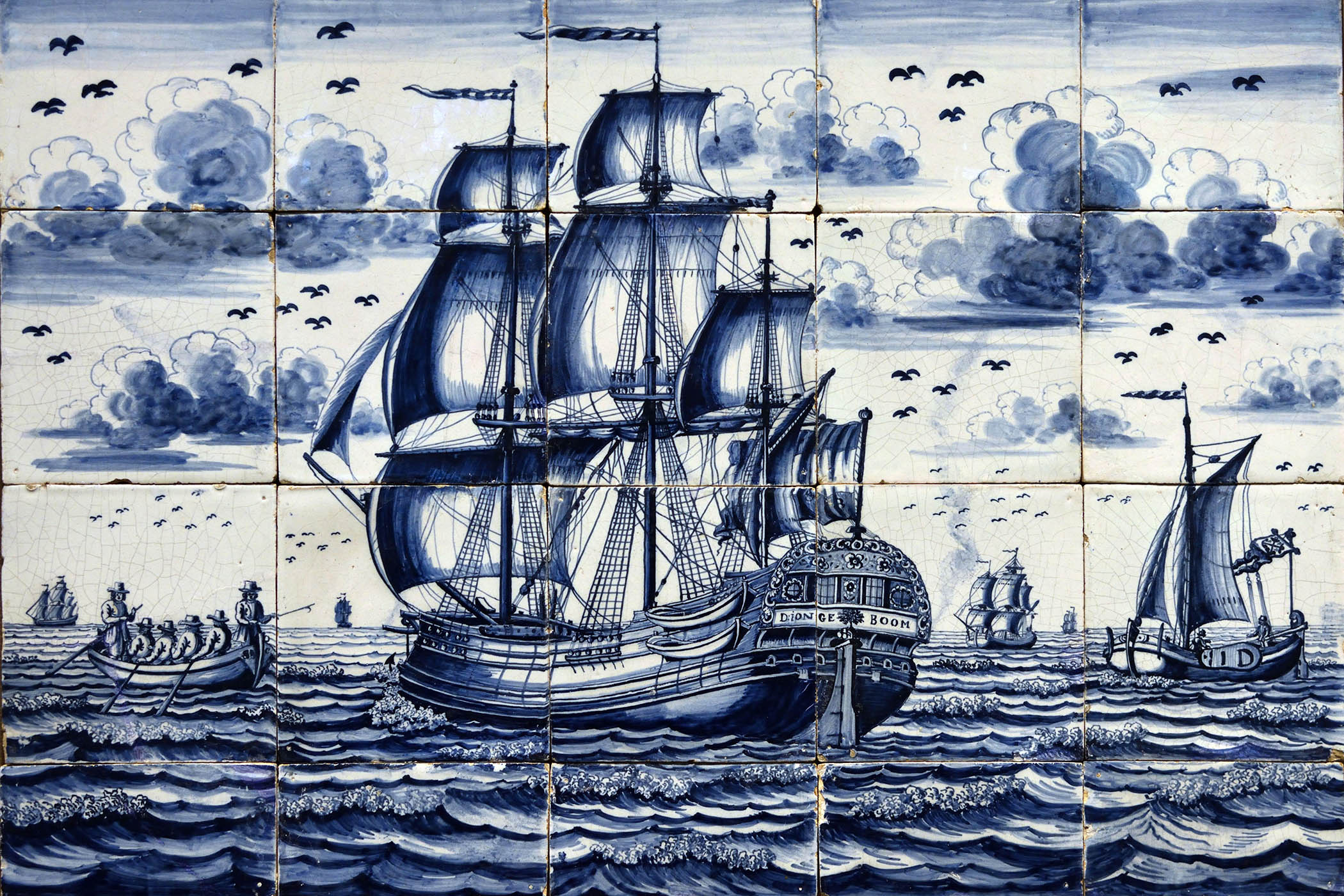 A tile design of the whaler De Jonge Boom by Dutch painter Pals Karsten, circa 1775. Alamy