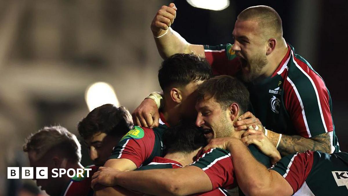Leicester Tigers played celebrate exuberantly after scoring against rivals Northampton Saints
