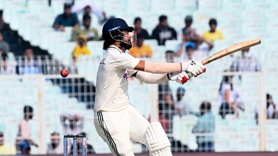 KL Rahul plays a shot during day 2 of the 1st test match against South Africa, at Eden Gardens in Kolkata.(ANI)