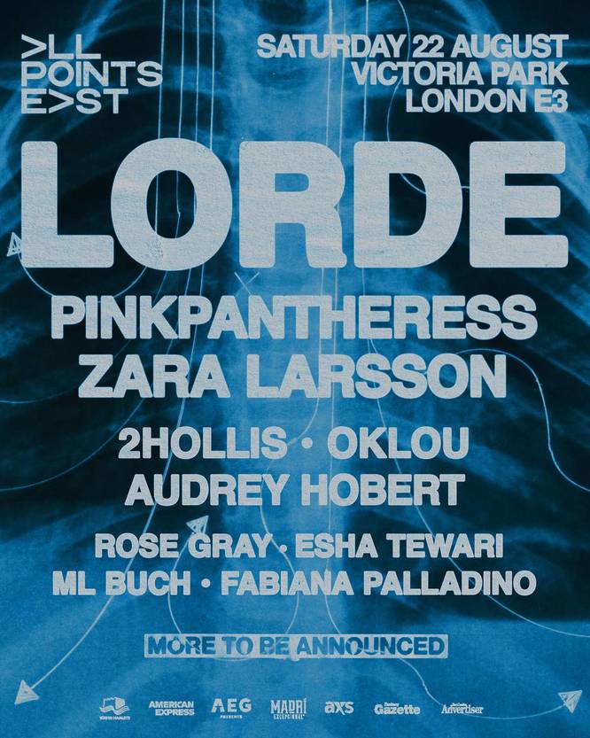 All Points East poster with Lorde headlining, plus PinkPantheress, Zara Larsson, and more on the bill