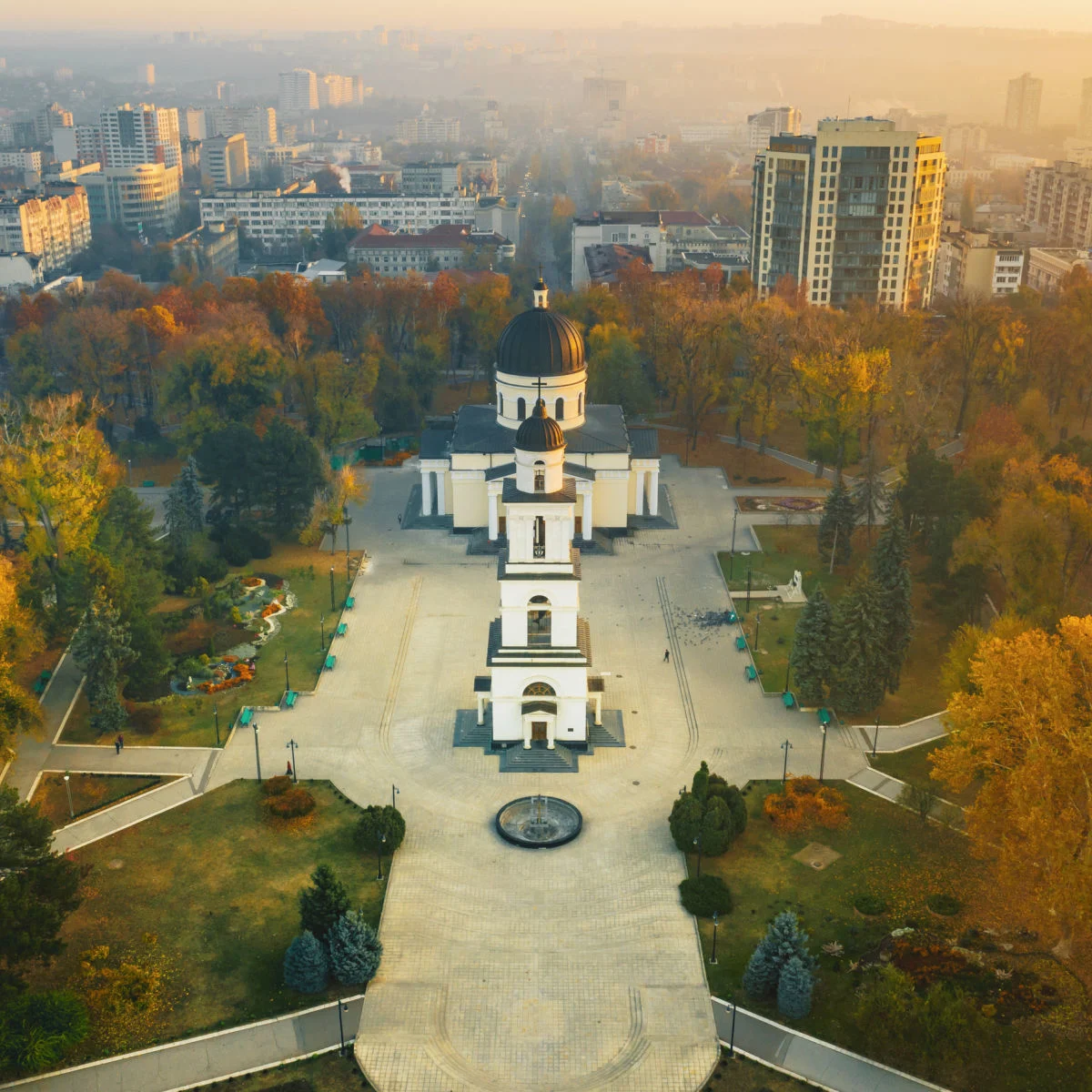 Aerial view of Chisinau, Moldova in fall