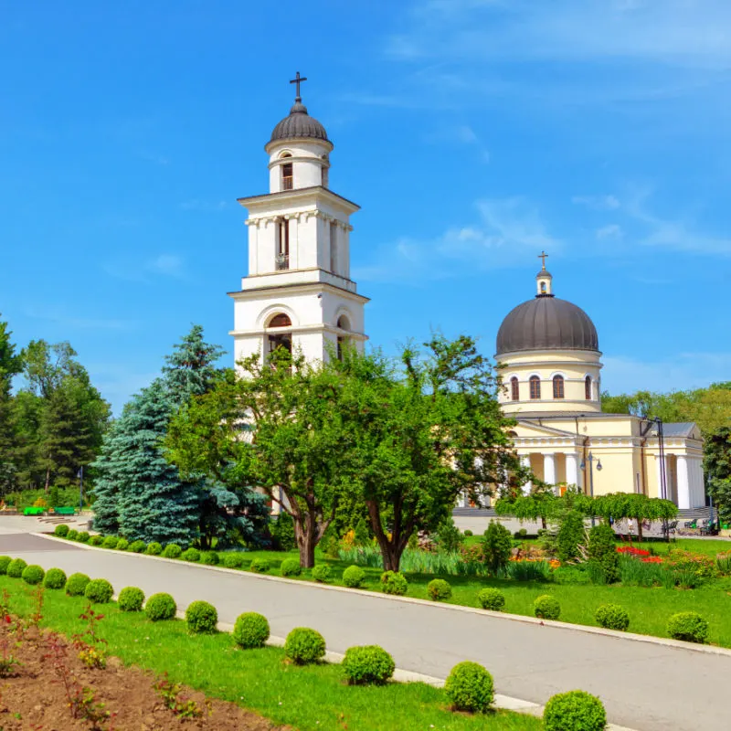 Central Park with Cathedral and Steeple in Chisinau, Moldova