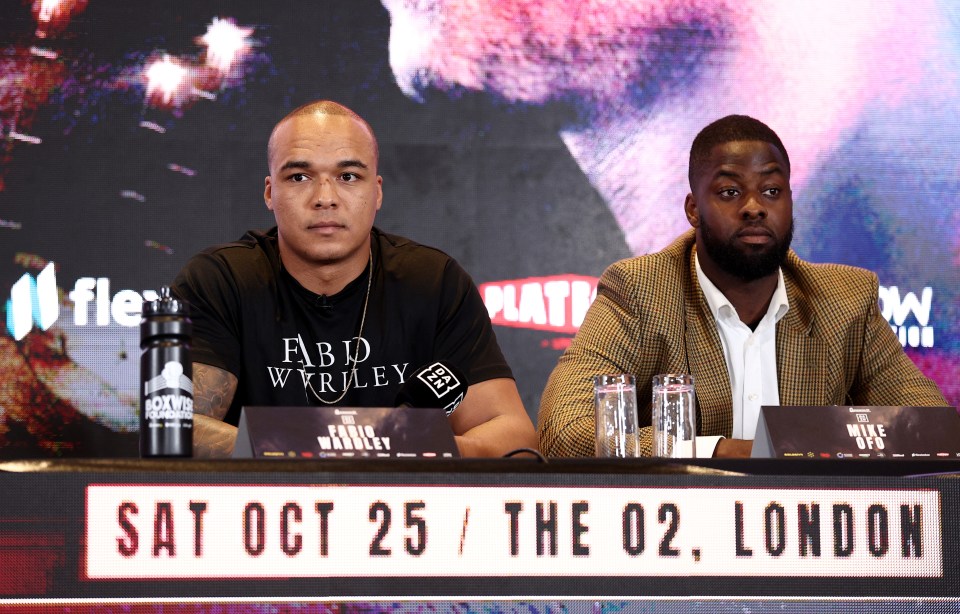 LONDON, ENGLAND - SEPTEMBER 09: Fabio Wardley and his manager Michael Ofo look on during a press conference ahead of his heavyweight fight against Joseph Parker on the ‘All of Nothing’ Queensbury fight card at Glaziers Hall on September 09, 2025 in London, England. (Photo by James Fearn/Getty Images)