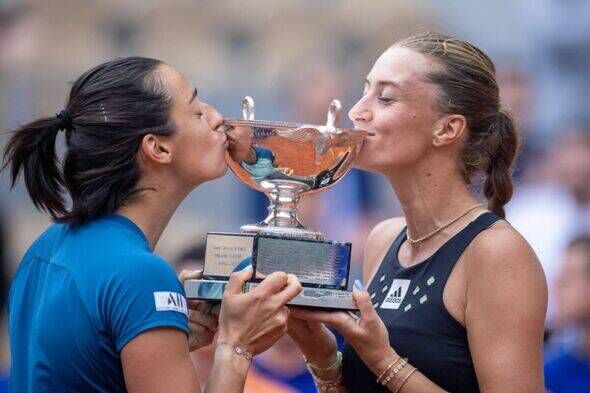 Caroline Garcia and Kristina Mladenovic after their 2022 French Open doubles triumph