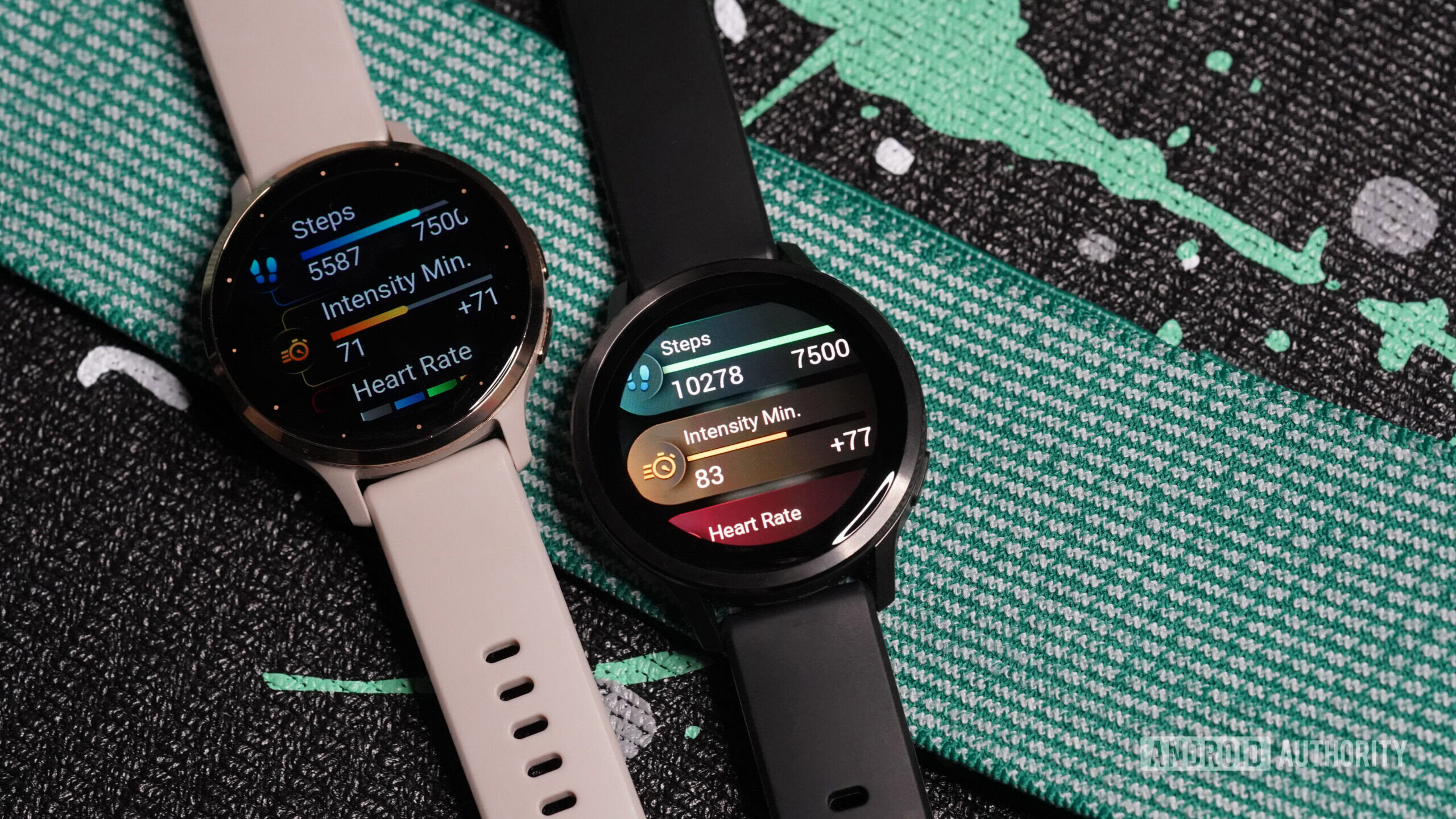 A Garmin Venu 4 rests alongside a Venu 3, each displaying widgets.
