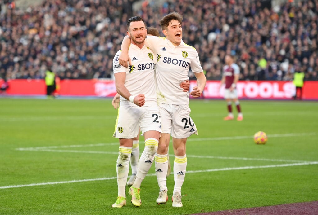 Dan James and Jack Harrison celebrate during West Ham United v Leeds United - Premier League