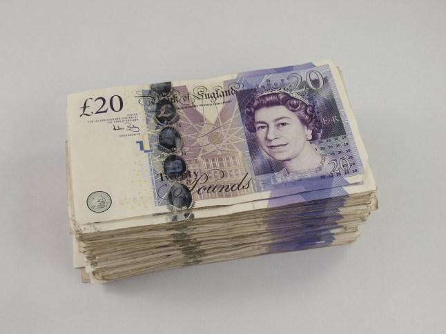 Stack of £4000 in twenty pound notes, UK