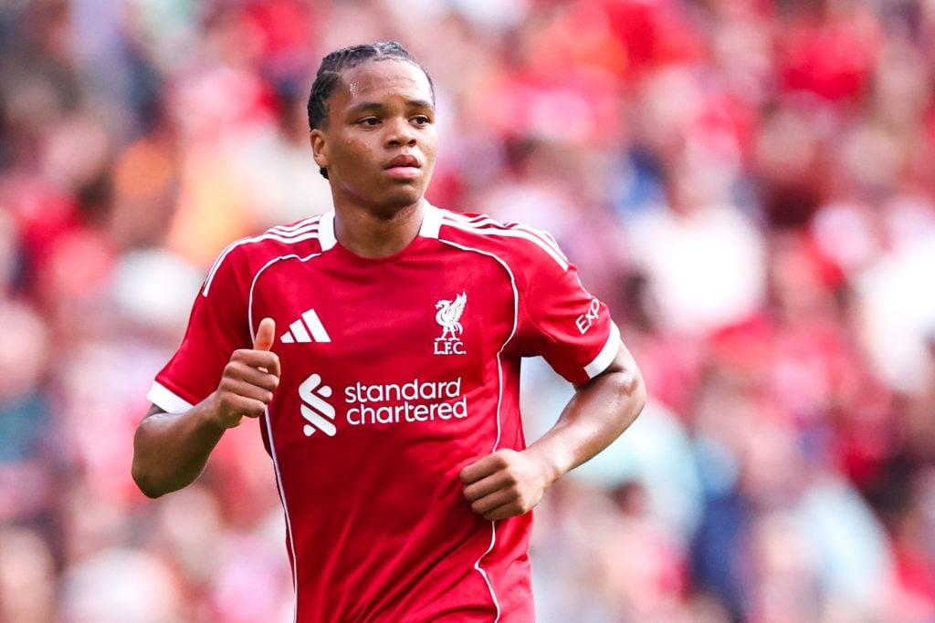 Rio Ngumoha in action for Liverpool during their pre-season friendly against Athletic Bilbao at Anfield.
