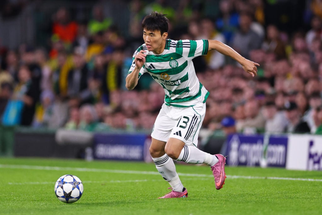 Yang Hyun-Jun of Celtic during the UEFA Champions League Play-offs Round First Leg match between Celtic and Kairat Almaty at Celtic Park